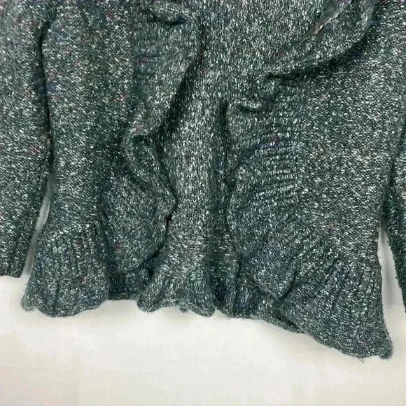 Ruby Rd Womens Cardigan LP Marled Blue White Red Open Ruffle Front 3/4 Sleeve - Picture 4 of 12
